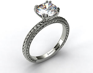 14K White Gold Etched Rope Solitaire